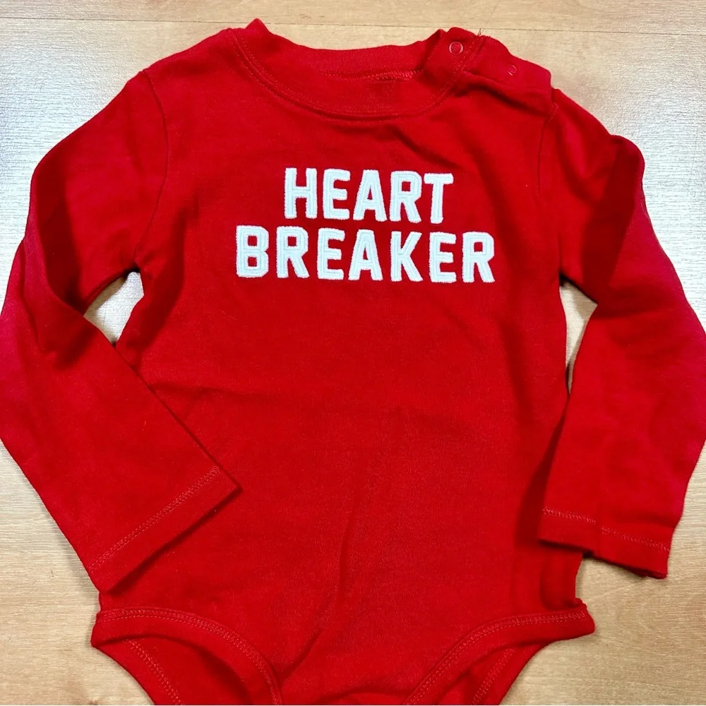 Carters Red Long Sleeve Valentines Day “Heart Breaker” Bodysuit Toddler Size 24M